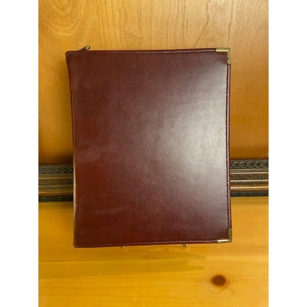 Vintage Hazel Burgundy Leather Zippered 3 Ring Binder Portfolio Brass Corners